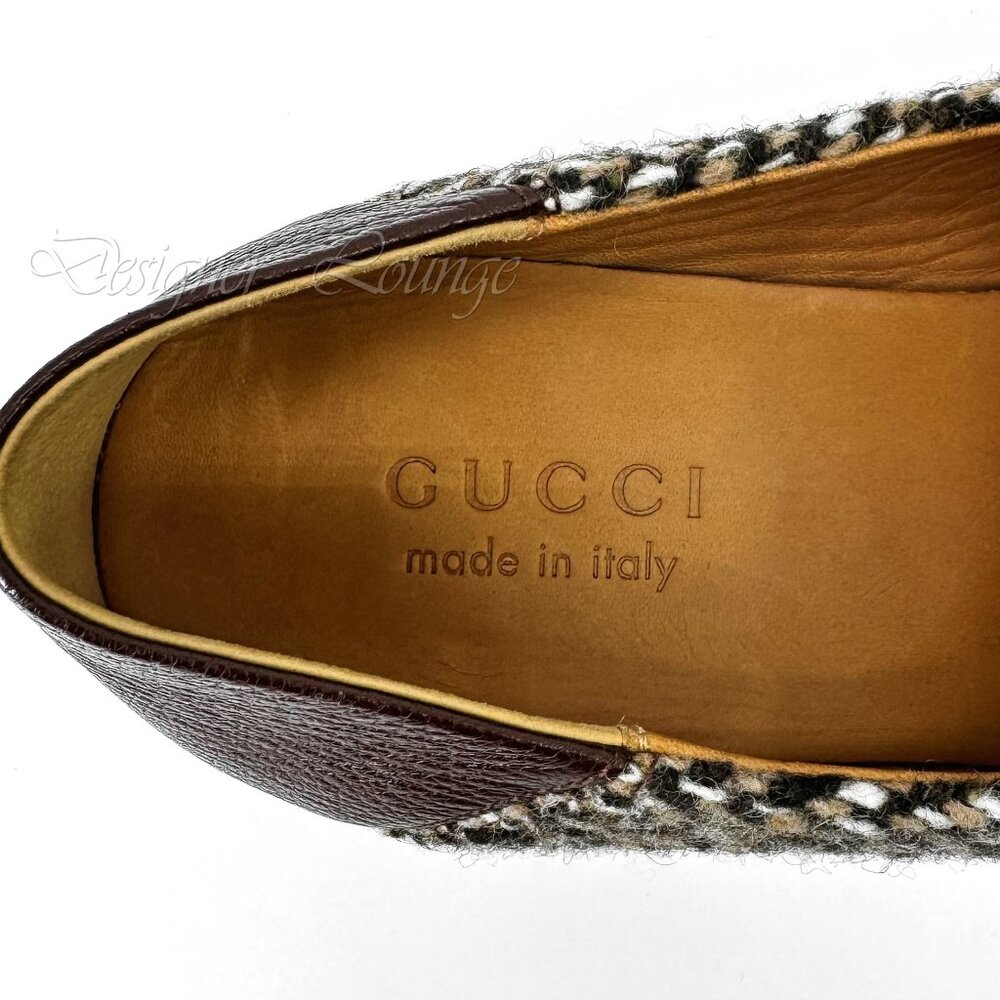 NEW GUCCI Horsebit Herringbone Tweed & Leather Loafers G 8 / US 8.5 Authentic - Picture 9 of 10